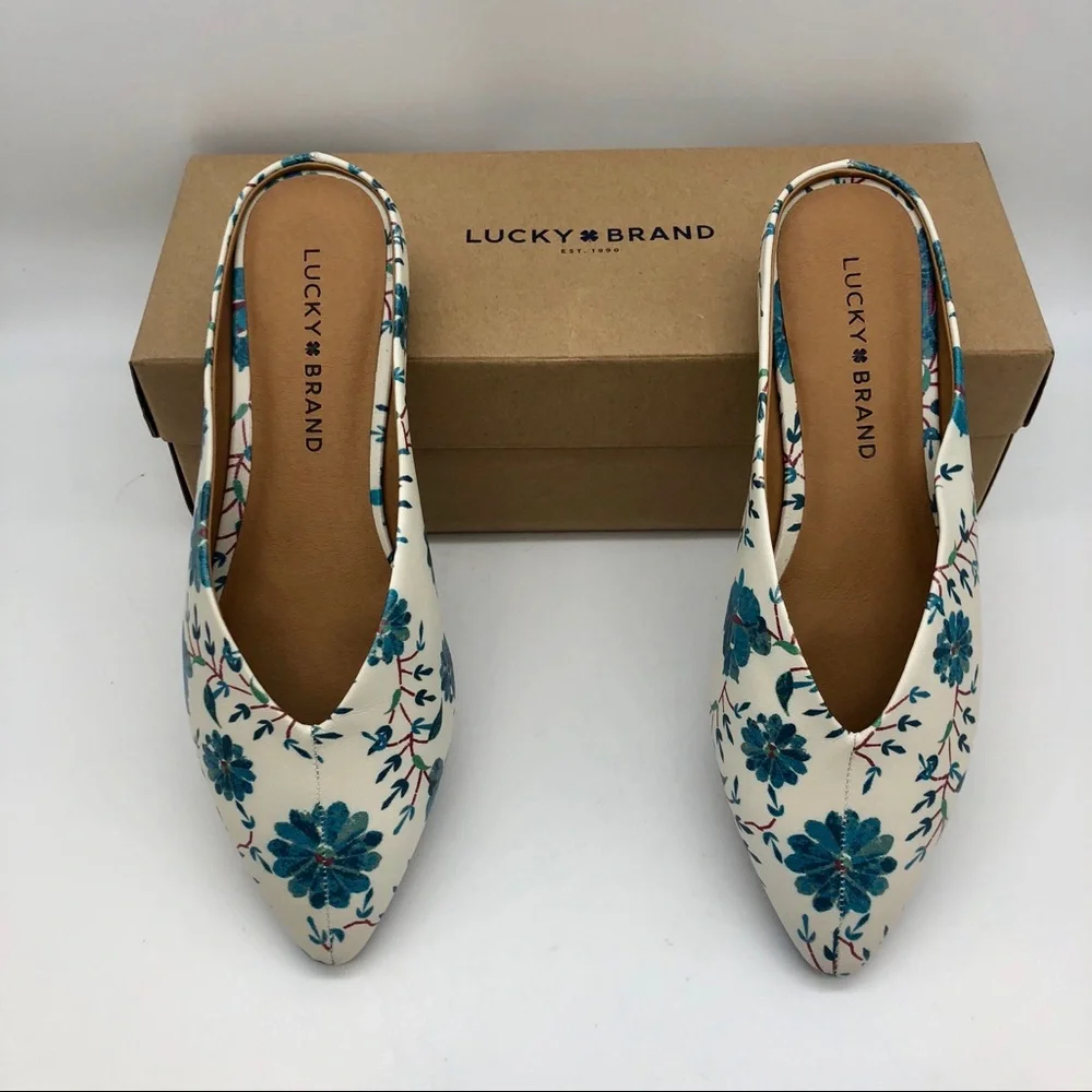 NIB Lucky Brand BARBORA Flat Mule Floral Slides - Picture 3 of 11